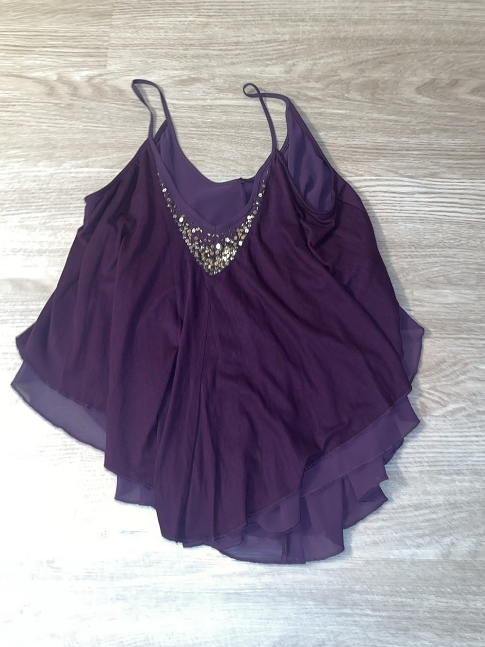 Express Purple Beaded Layered Chiffon Tank Top